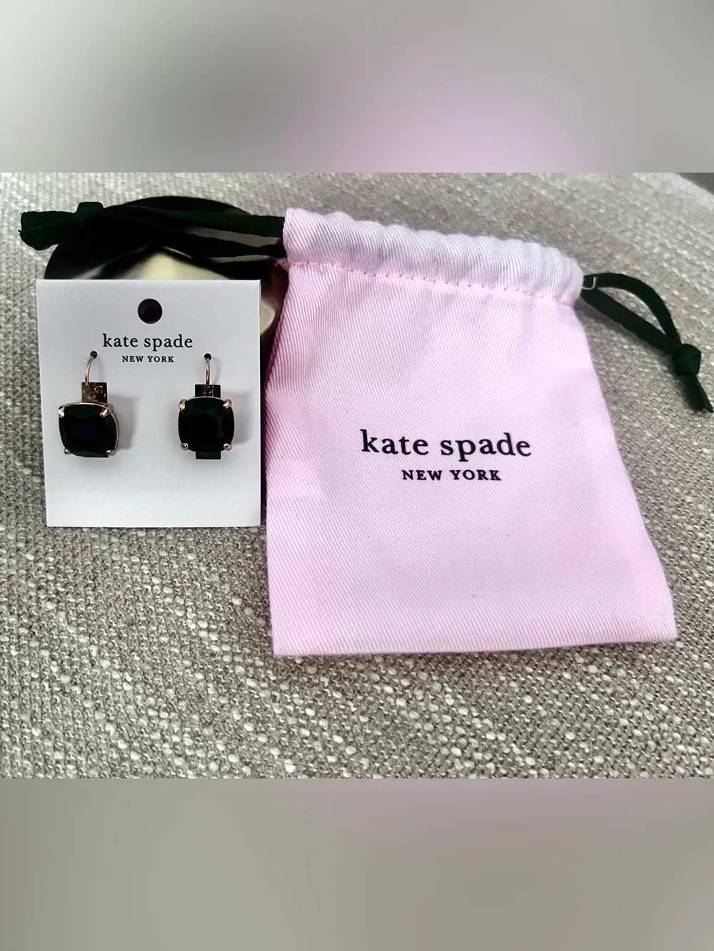 Kate Spade Black and Gold Small Square Leverback Earrings